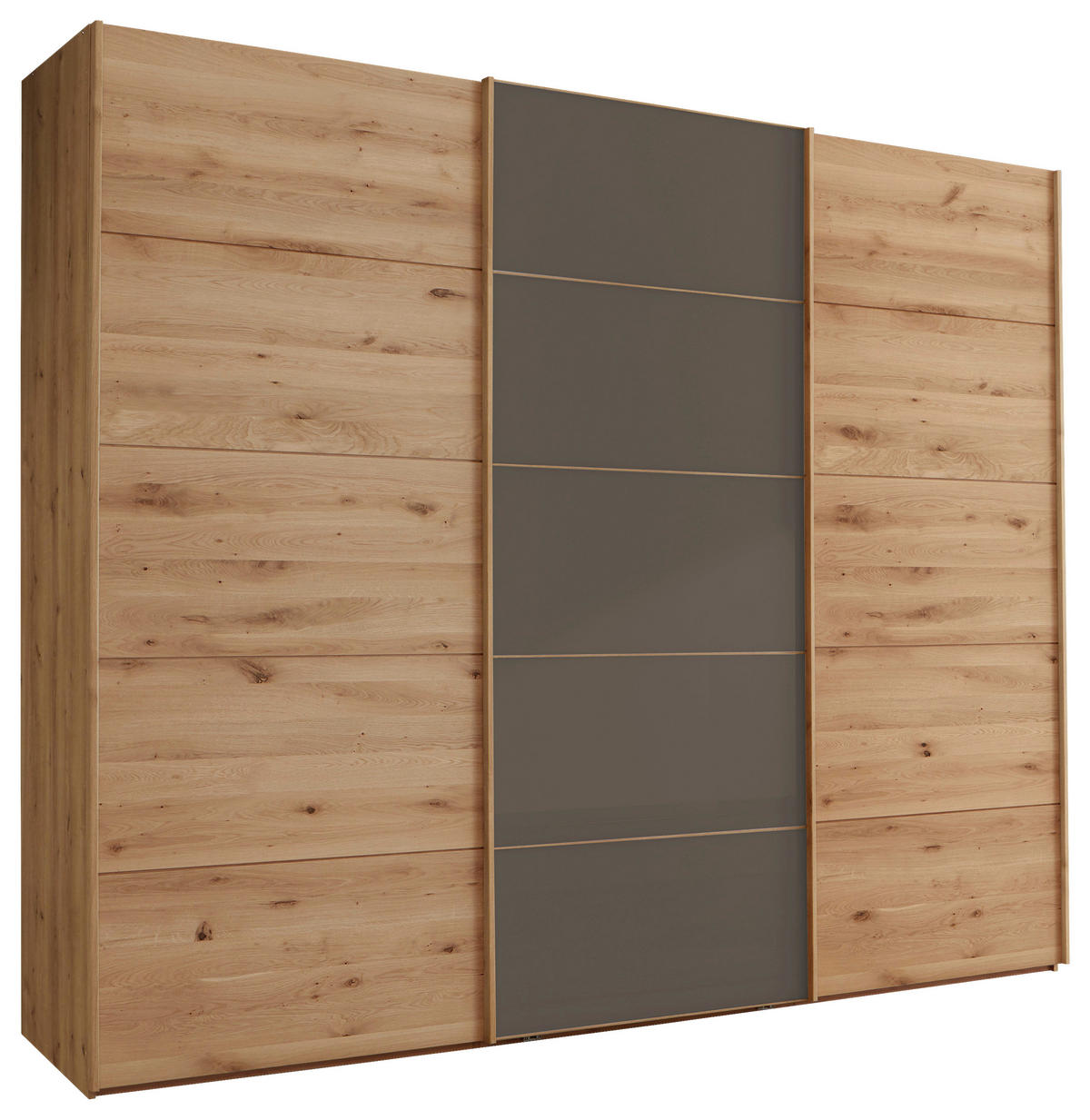 SCHWEBETÜRENSCHRANK 300/217/67 cm 3-türig Dunkelbraun, Eiche Bianco  - Eiche Bianco/Eichefarben, Natur, Glas/Holz (300/217/67cm) - Linea Natura