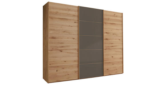 SCHWEBETÜRENSCHRANK 300/217/67 cm 3-türig Dunkelbraun, Eiche Bianco  - Eiche Bianco/Eichefarben, Natur, Glas/Holz (300/217/67cm) - Linea Natura
