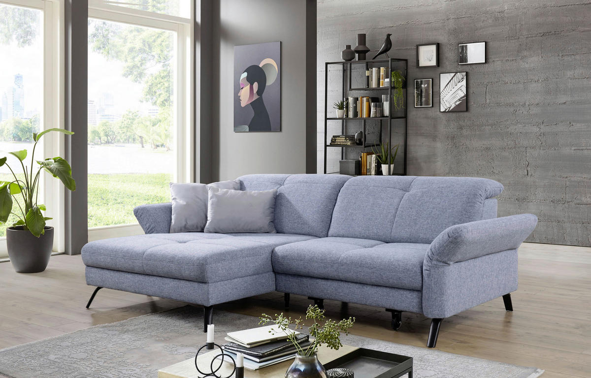 ECKSOFA Blau Flachgewebe  - Blau/Schwarz, KONVENTIONELL, Textil/Metall (170/262cm) - SetOne by Musterring