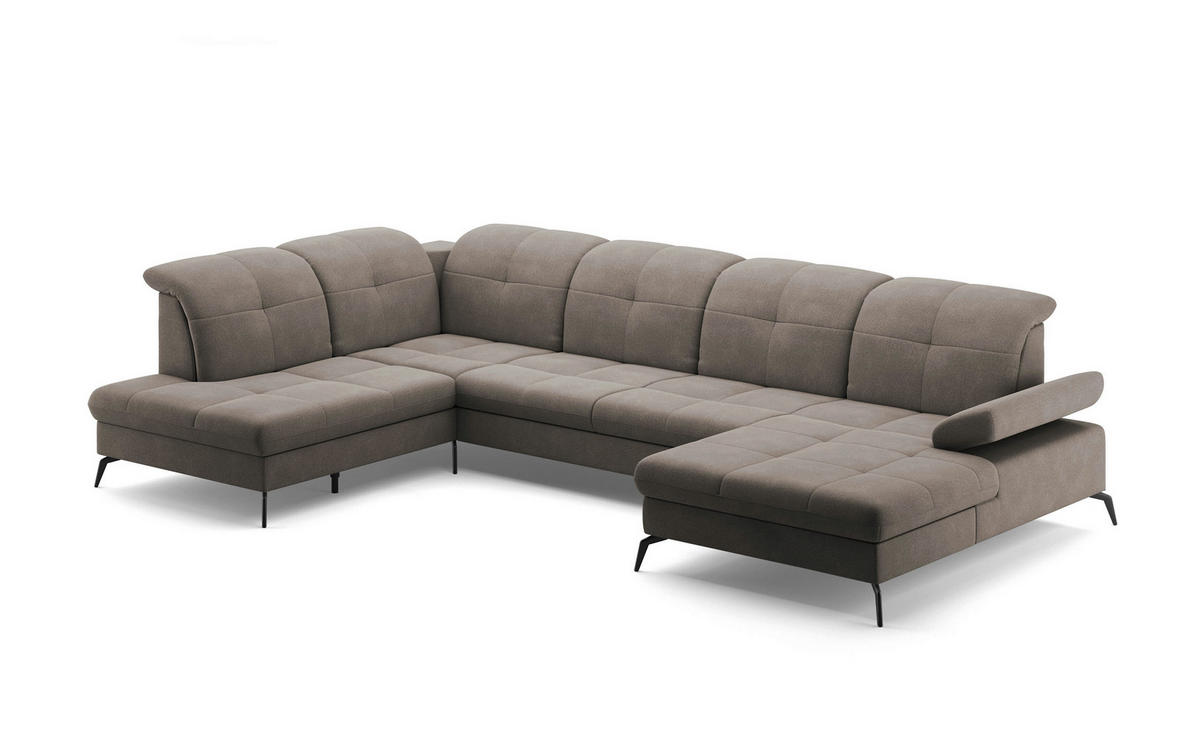 WOHNLANDSCHAFT in Flachgewebe Schlammfarben  - Schlammfarben/Schwarz, Konventionell, Textil/Metall (231/357/185cm) - Sit & More