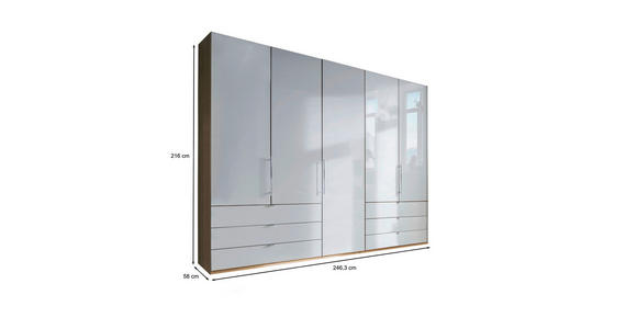 FALTTÜRENSCHRANK Glasfront  in Weiß, Eichefarben  - Chromfarben/Eichefarben, KONVENTIONELL, Glas/Holzwerkstoff (250/216/58cm) - Venda