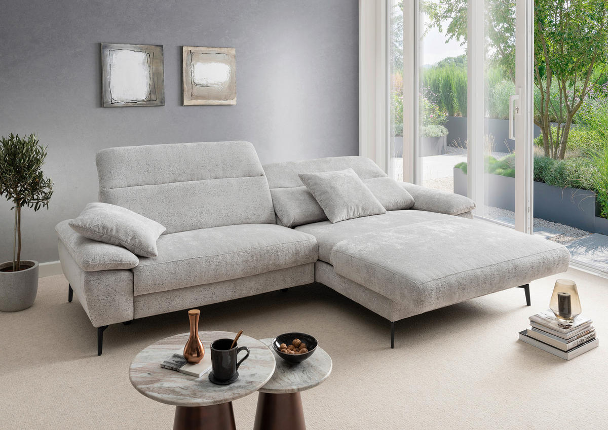 ECKSOFA Chenille Silberfarben  - Silberfarben/Schwarz, Konventionell, Textil/Metall (300/178cm) - Livetastic
