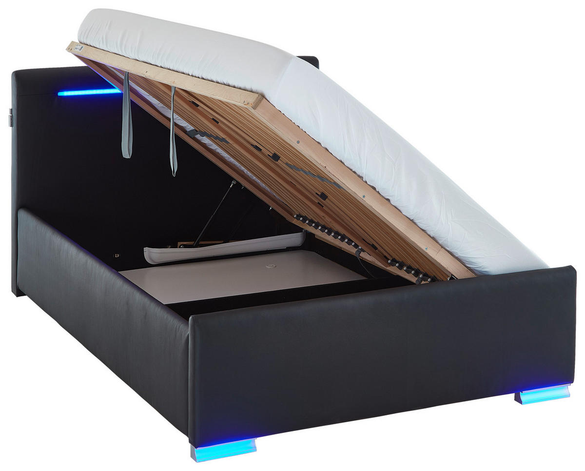 POLSTERBETT Beleuchtung, Lattenrost, Bettkasten 140/200 cm  in Schwarz  - Birkefarben/Buchefarben, Design, Holz/Kunststoff (140/200cm) - Boxxx
