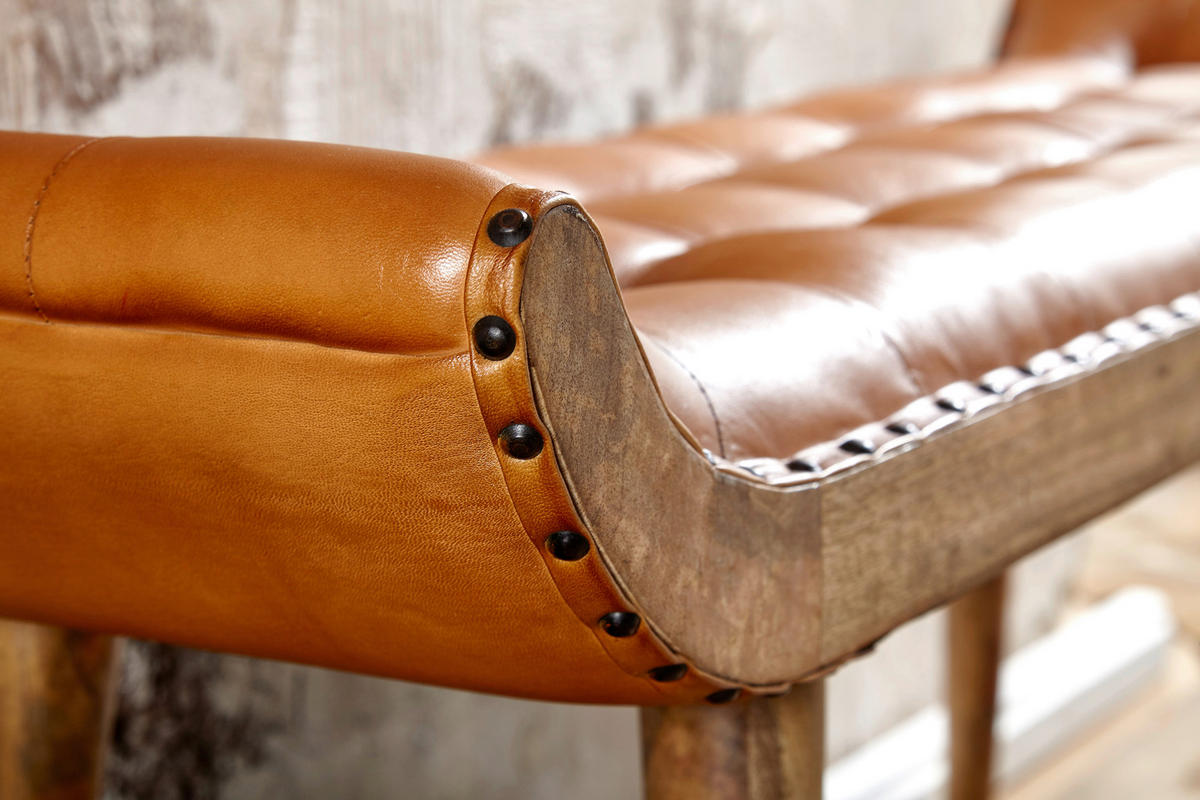 HOCKERBANK in Leder Braun  - Braun, Modern, Leder/Holz (125/50/38cm) - MID.YOU