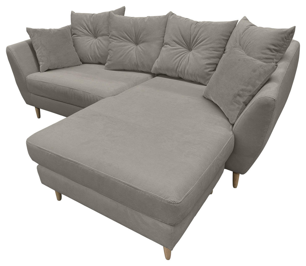 ECKSOFA Grau Feincord  - Buchefarben/Grau, KONVENTIONELL, Holz/Textil (211/154cm) - Carryhome