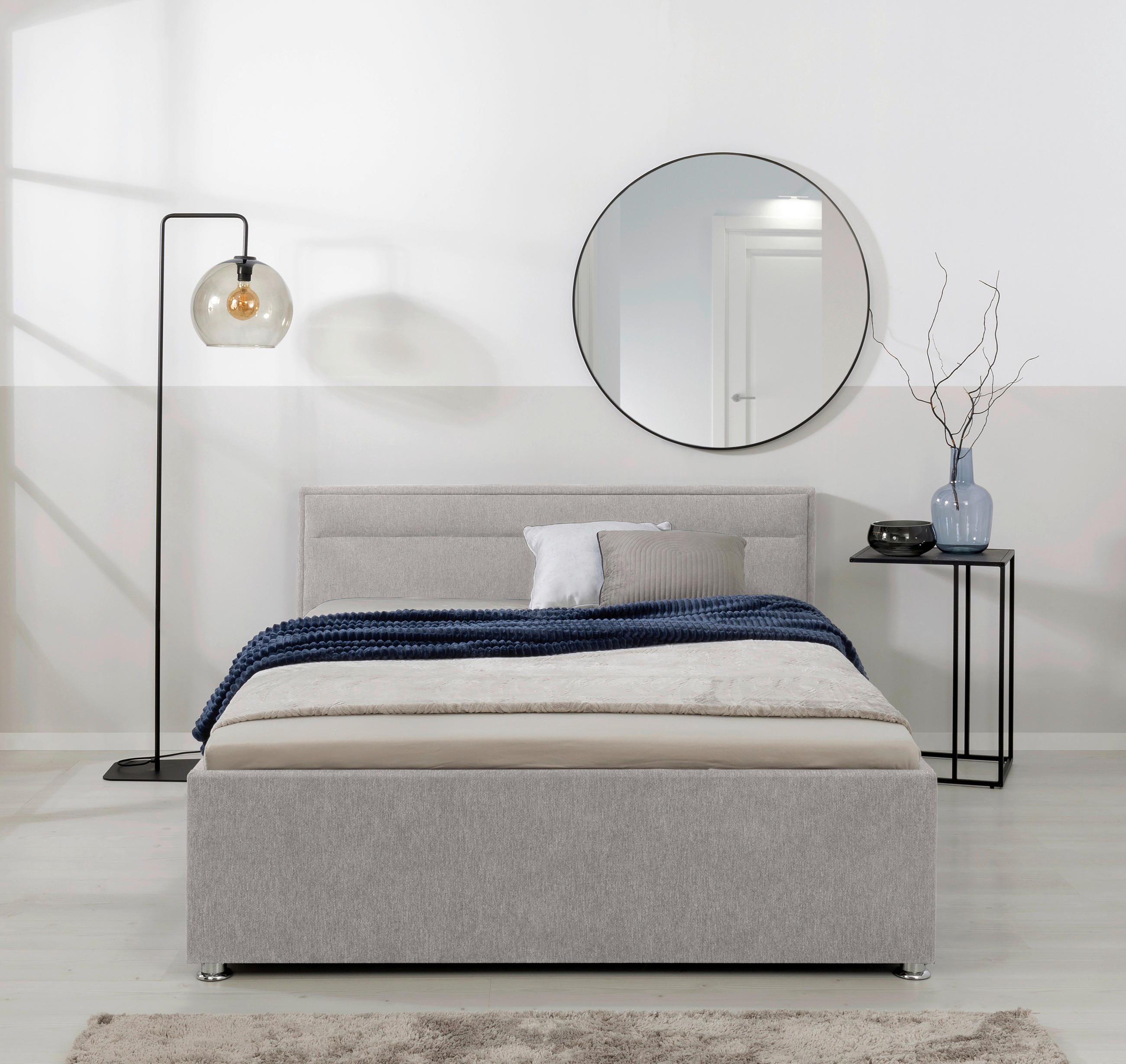 Pat Tapițat, 140/200 cm, gri deschis