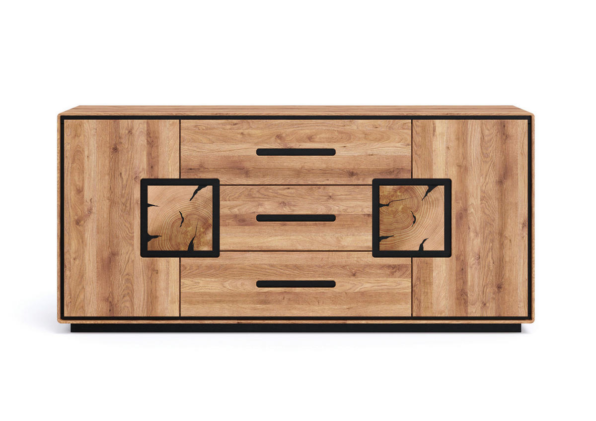 SIDEBOARD  166/77/40 cm 3 Schublade(n)  - Wildeiche/Schwarz, Basics, Holz (166/77/40cm) - Livetastic