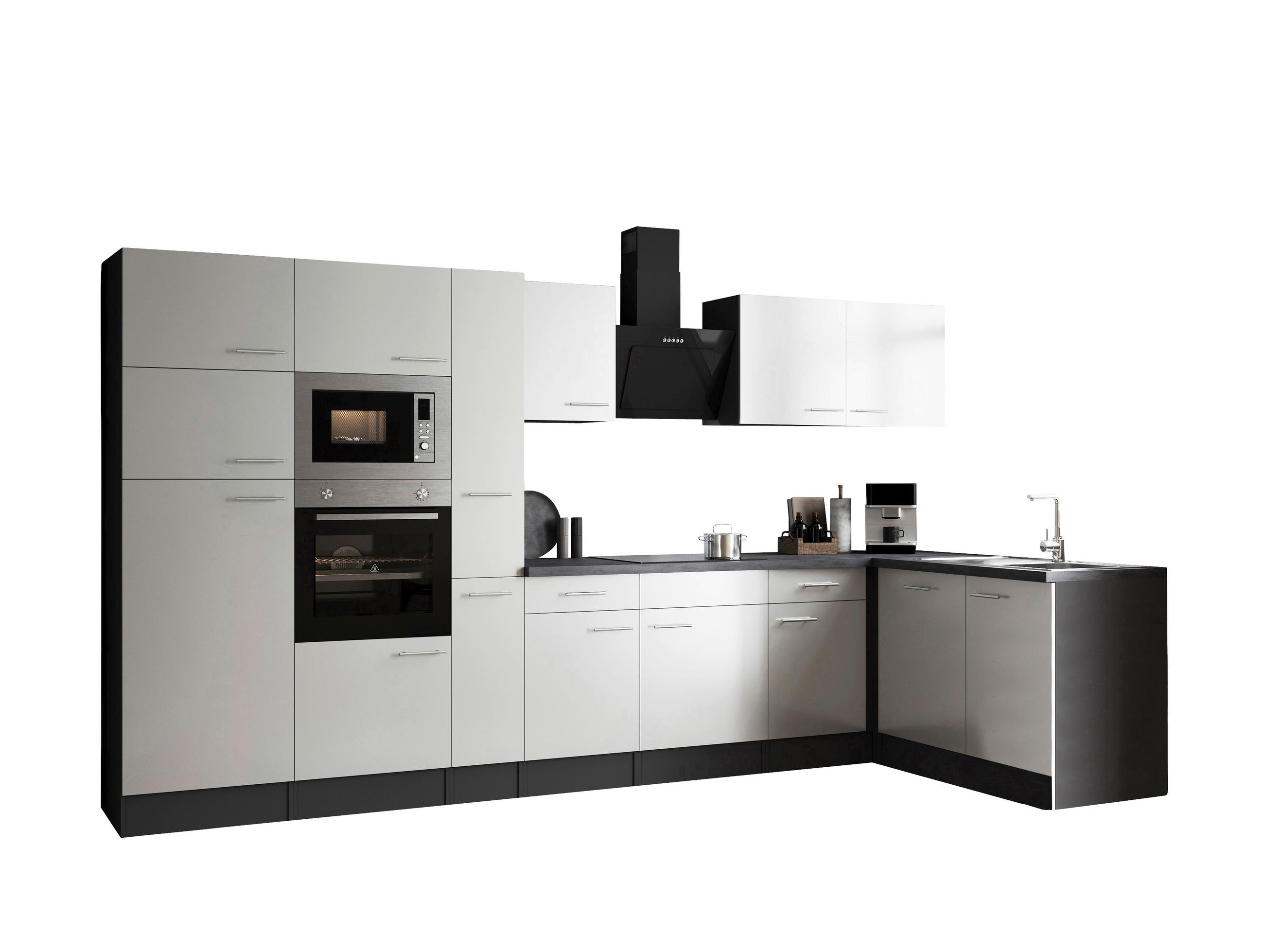 HÖRNKÖK 370/172 cm i grå, vit - vit/silver, Design, metall/trämaterial (370/172cm) - Respekta