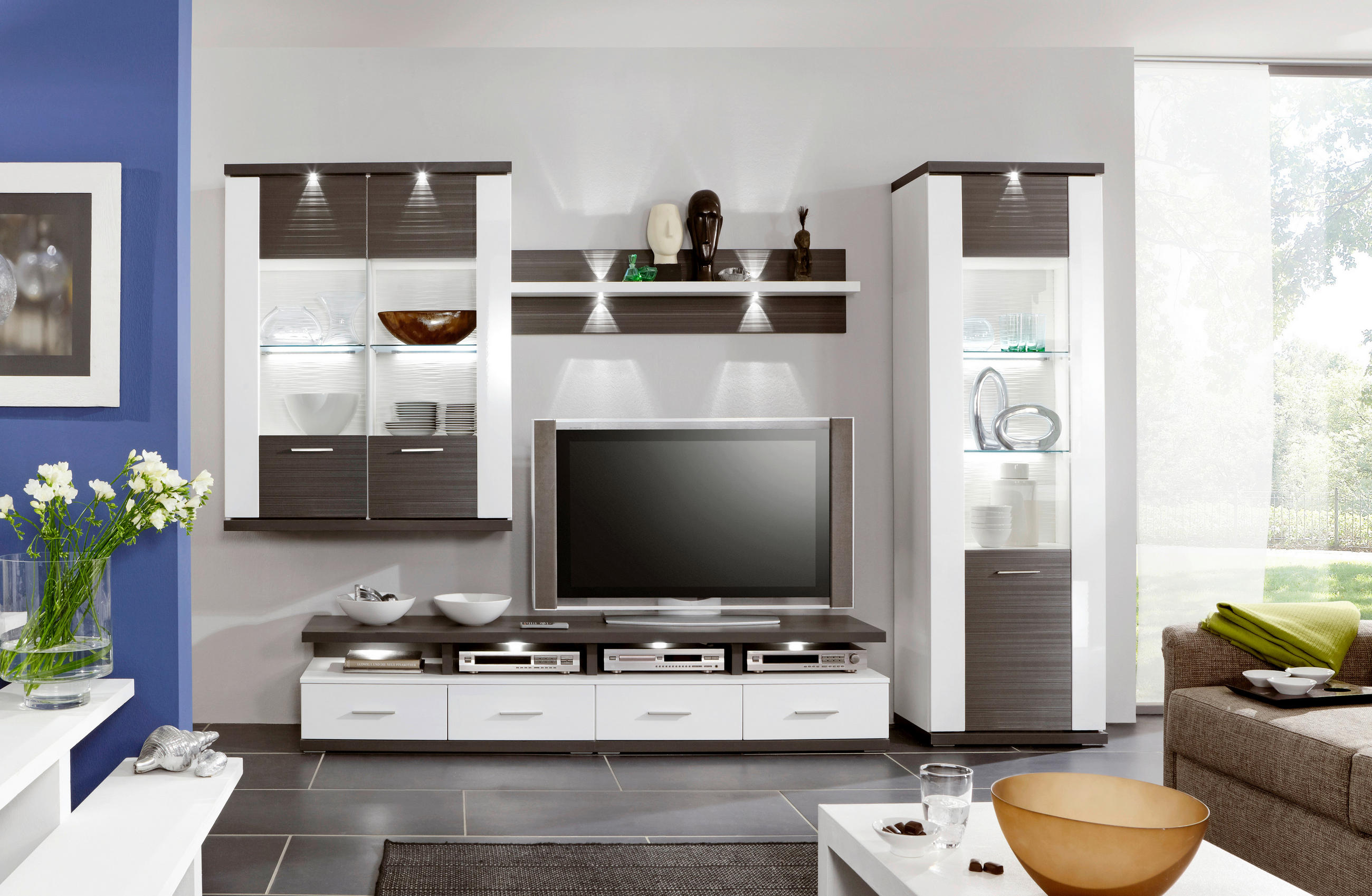 WOHNWAND  in Graphitfarben, Weiß  237,5/206/50 cm  - Silberfarben/Graphitfarben, Design, Glas/Holzwerkstoff (237,5/206/50cm) - Xora