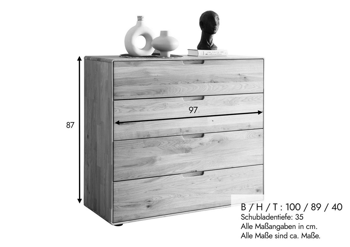 KOMMODE , 100/91/40 cm, 4 Schublade(n)  - Wildeiche, Design, Holz (100/91/40cm) - Livetastic