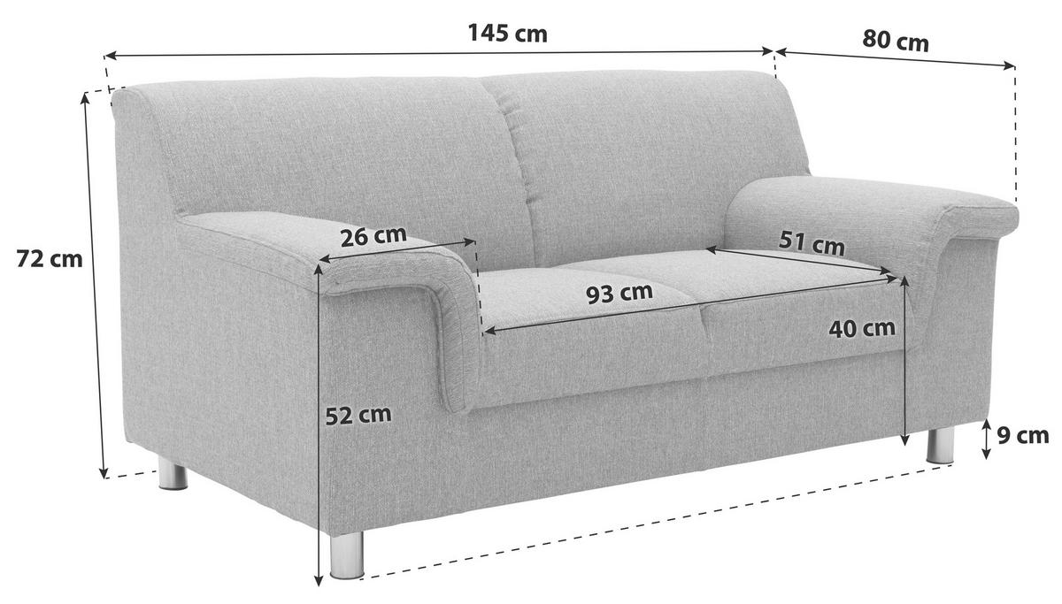 2-SITZER-SOFA Webstoff Schlammfarben  - Chromfarben/Schlammfarben, KONVENTIONELL, Textil/Metall (145/72/80cm) - MID.YOU