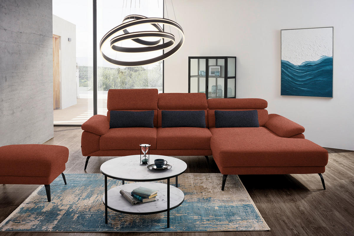 ECKSOFA in Velours Rostfarben  - Rostfarben/Schwarz, Design, Textil/Metall (295/187cm) - Novel