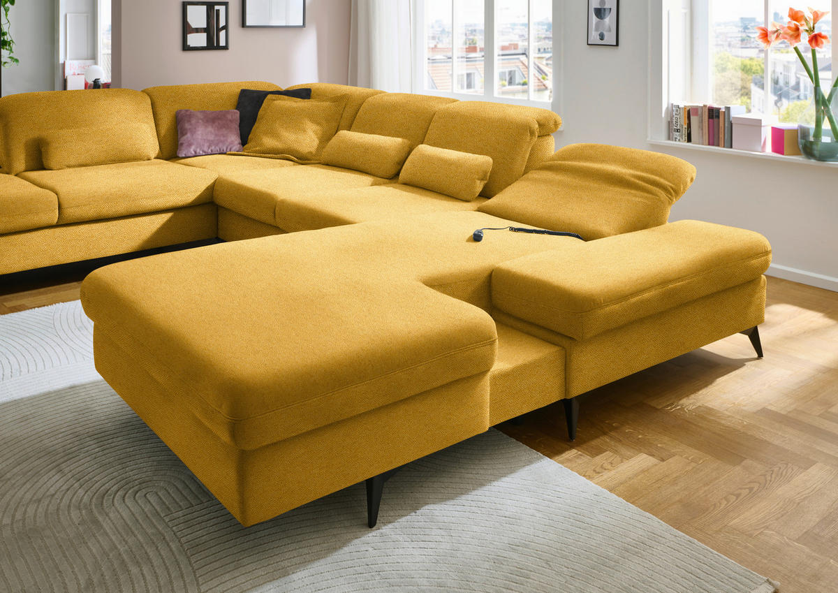 WOHNLANDSCHAFT Chenille Currygelb  - Currygelb/Schwarz, Design, Textil/Metall (255/364/198cm) - Beldomo Style