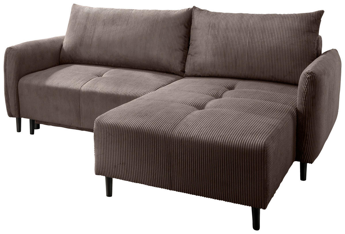 ECKSCHLAFSOFA in Cord Graubraun  - Graubraun/Schwarz, Basics, Holz/Textil (238/174cm) - Livetastic
