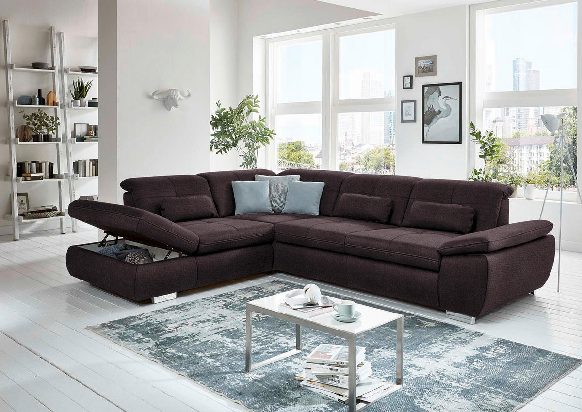 ECKSOFA in Mikrofaser Dunkelbraun  260/318 cm  - Dunkelbraun/Silberfarben, Design, Textil/Metall (260/318cm) - Beldomo Speed