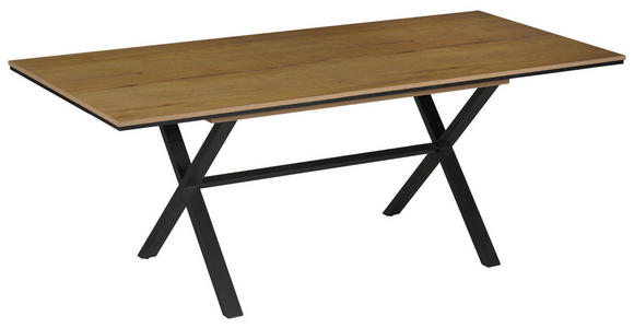 ESSTISCH Schwarz, Eichefarben rechteckig  ausziehbar  - Eichefarben/Schwarz, Design, Holzwerkstoff/Metall (160-200/90/76cm) - Carryhome