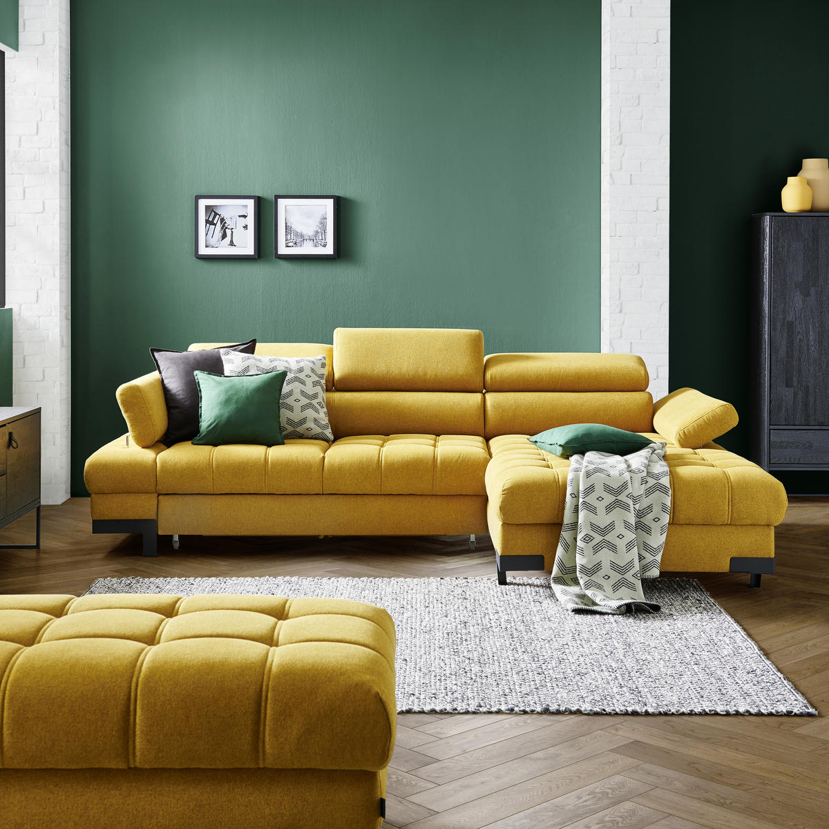 ECKSOFA Gelb Webstoff  - Gelb/Schwarz, Design, Textil/Metall (270/173cm) - Welnova