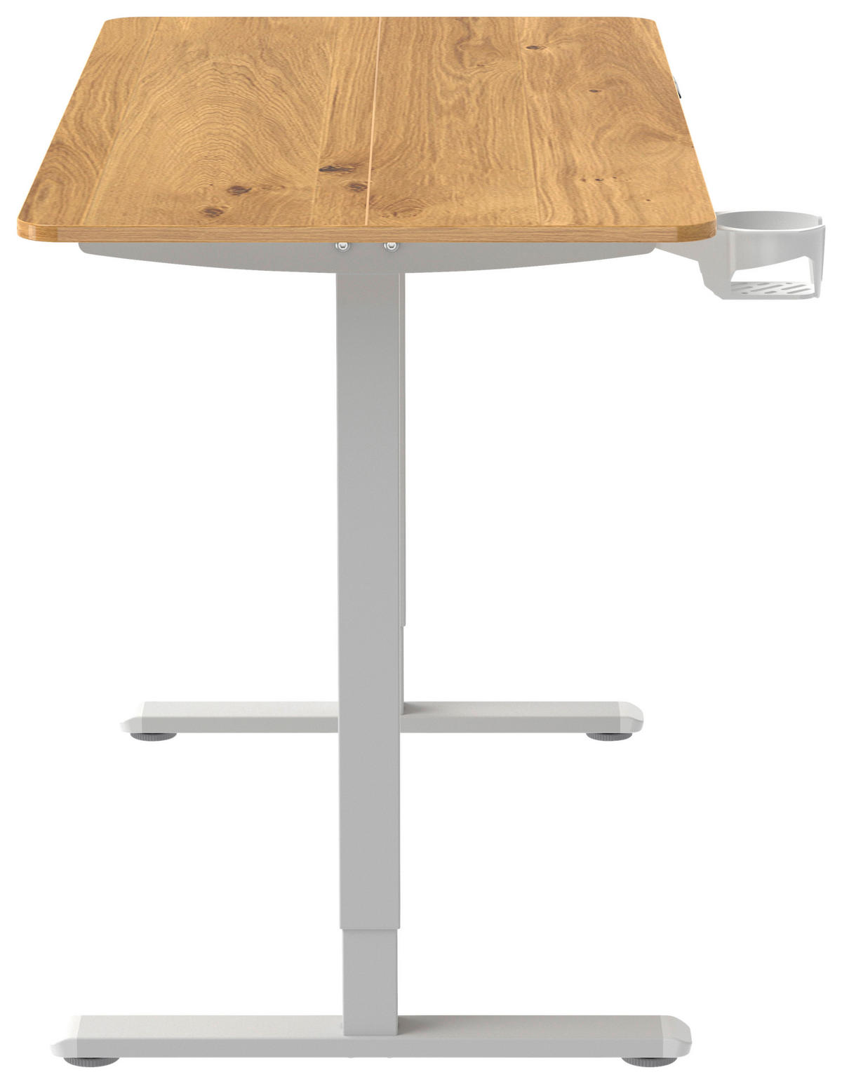 SCHREIBTISCH 120/60/70-115 cm Weiss, Plankeneiche höhenverstellbar, Memoryschalter, Getränkehalter, Headsethalter elektrisch höhenverstellbar  - Weiss/Plankeneiche, Modern, Holzwerkstoff/Kunststoff (120/60/70-115cm) - Livetastic