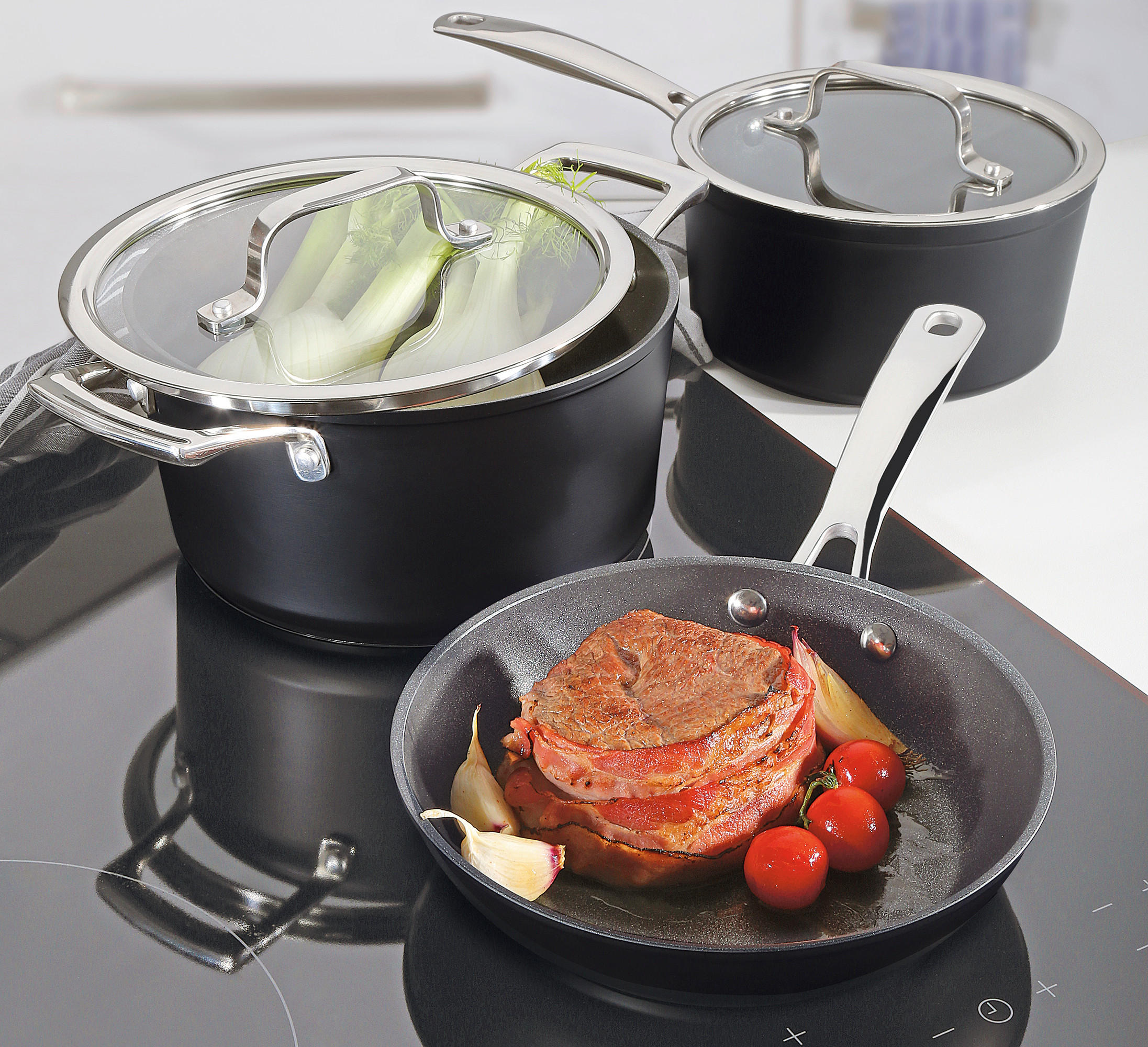 KOCHTOPFSET MERIDIAN INTENSE PRO 4-teilig  - Transparent/Schwarz, Basics, Glas/Metall (60,6/19,6/39,5cm) - Spring