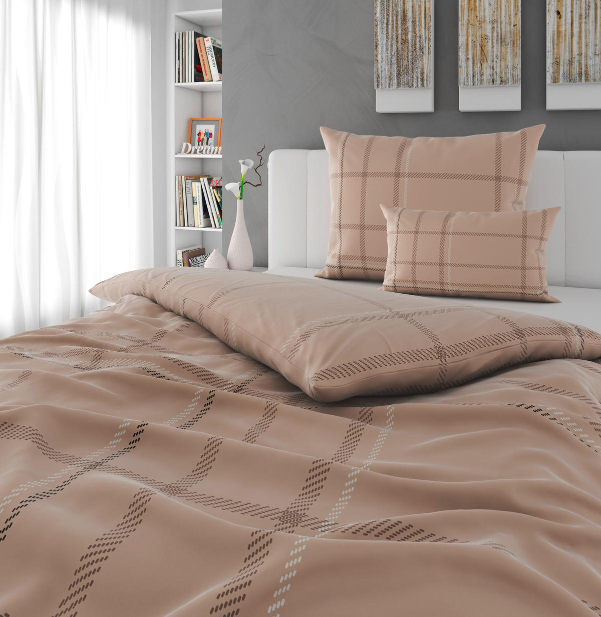 BETTWÄSCHESET CUBY Satin 160/210 cm  65 cm/100 cm  - Taupe, Konventionell, Textil (160/210cm) - Esposa