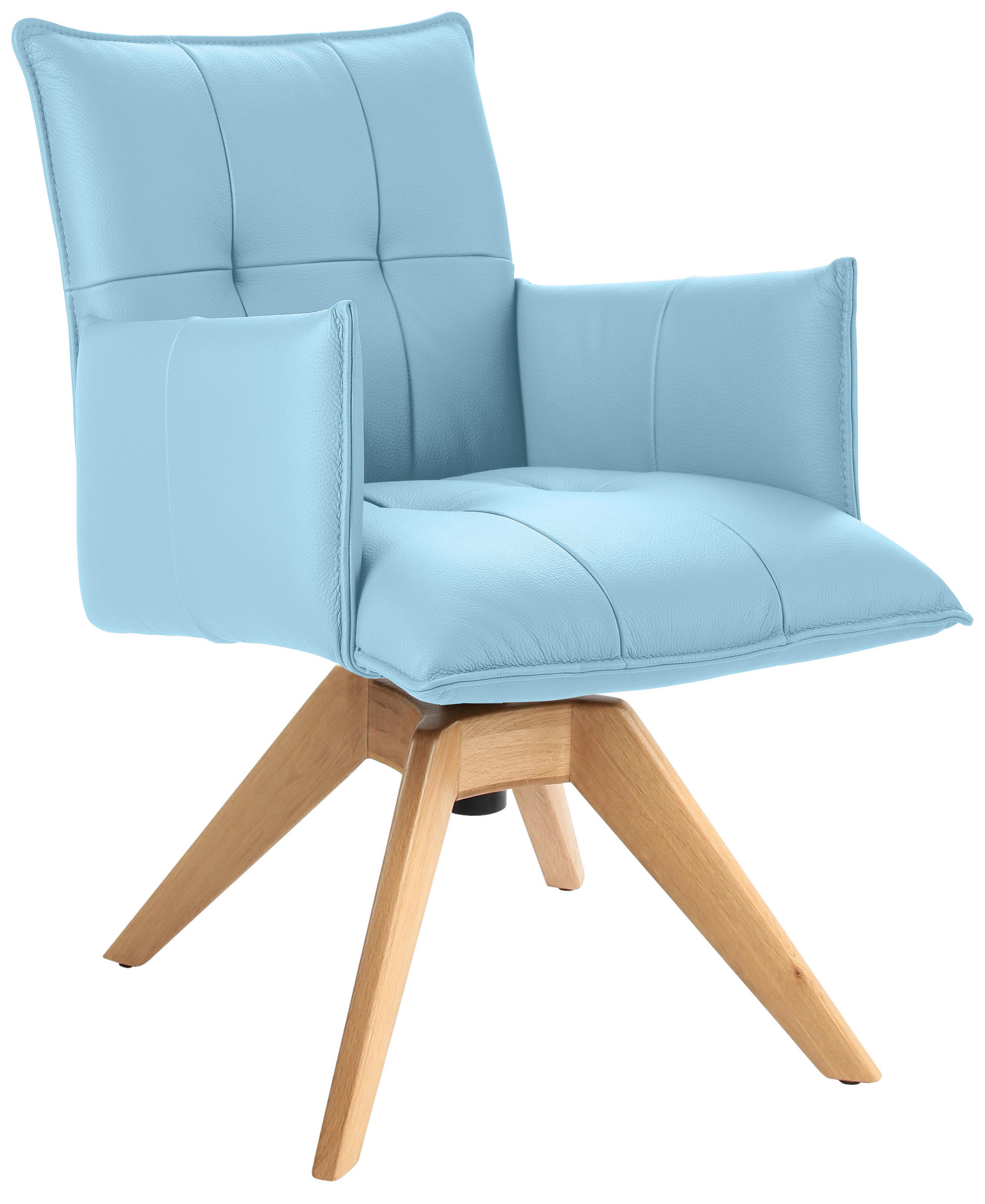 ARMLEHNSTUHL  in Echtleder pigmentiert  - Eichefarben/Hellblau, Design, Leder/Holz (86/57/65cm) - Valnatura