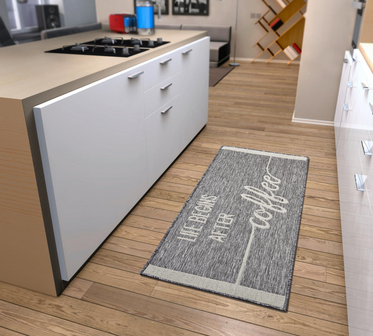 Ästhetisch: Küchenläufer (rech 62/150 cm Cucina Creme, Grau  - Creme/Grau, Design, Kunststoff (62/150cm)