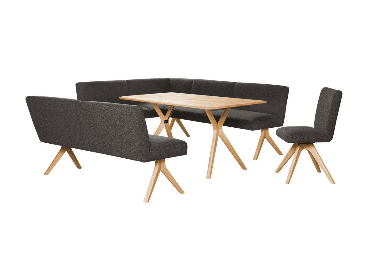 ECKBANK 172/218 cm Webstoff Dunkelgrau Eiche vollmassiv   - Eichefarben/Dunkelgrau, KONVENTIONELL, Holz/Textil (172/218cm) - Linea Natura