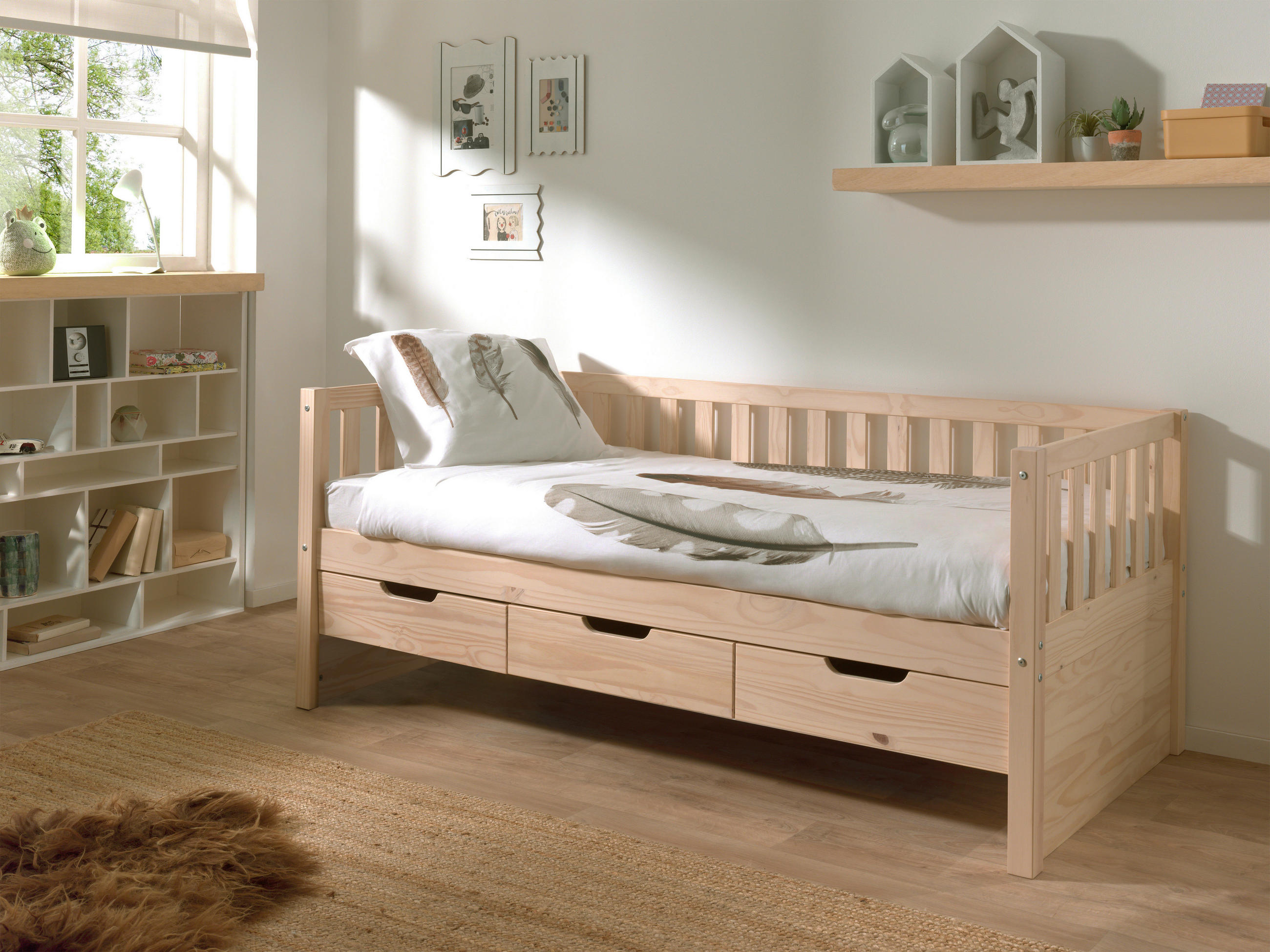 Stauraumbett Fritz Kieferfarben 90x200cm