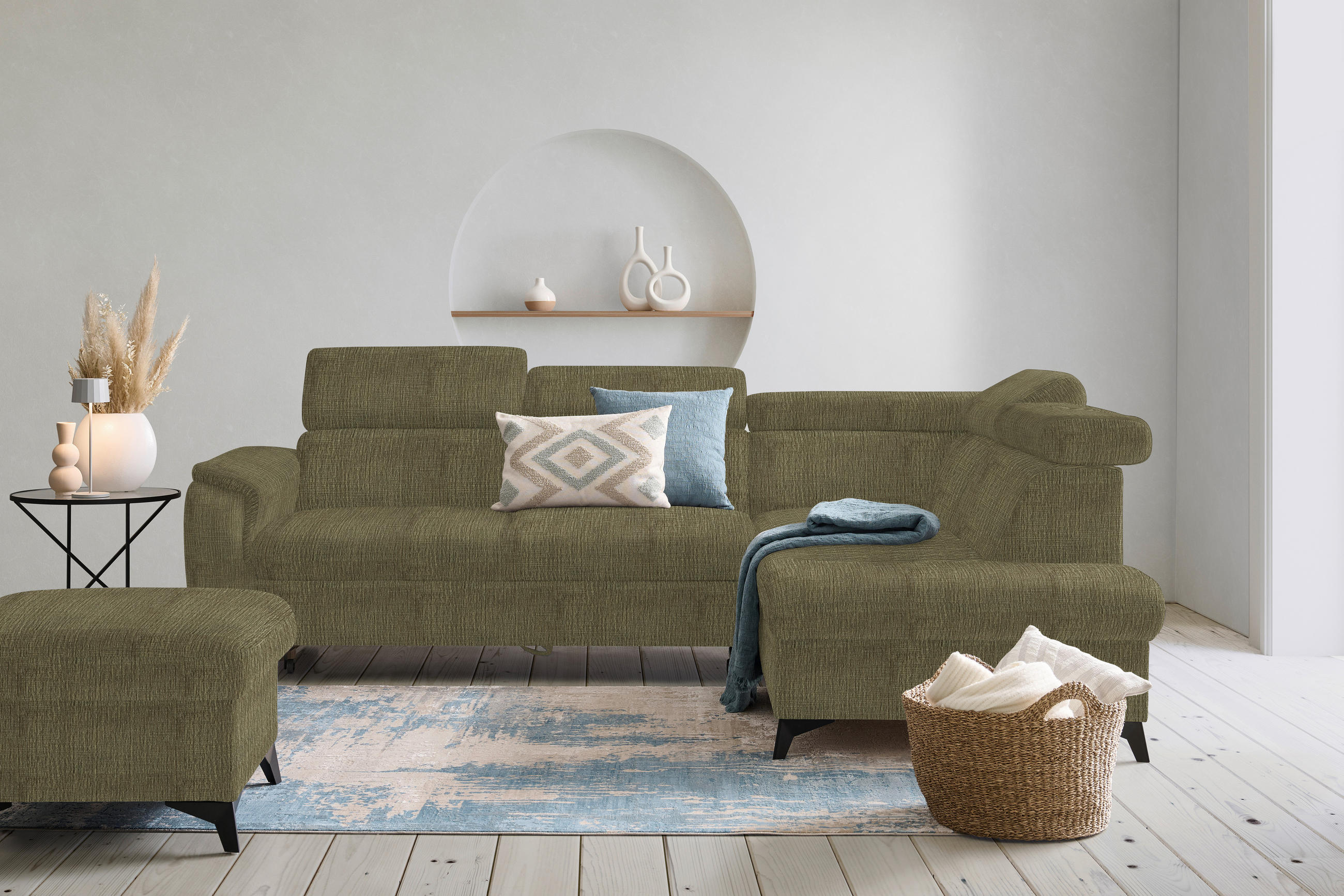 ECKSOFA in Flachgewebe Grün  - Schwarz/Grün, Design, Textil/Metall (260/203cm) - Stylife