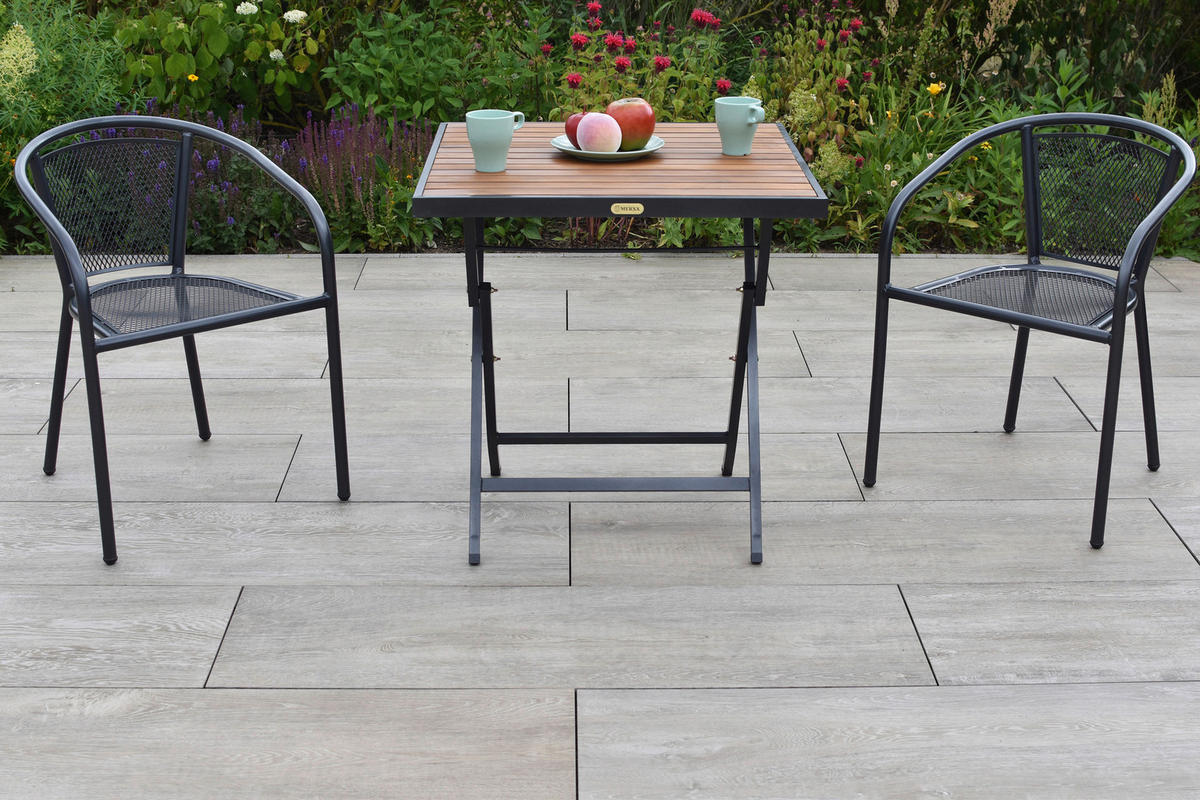 BALKONSET Graphitfarben, Grau 5-teilig  - Graphitfarben/Grau, KONVENTIONELL, Holz/Textil - Gardenson