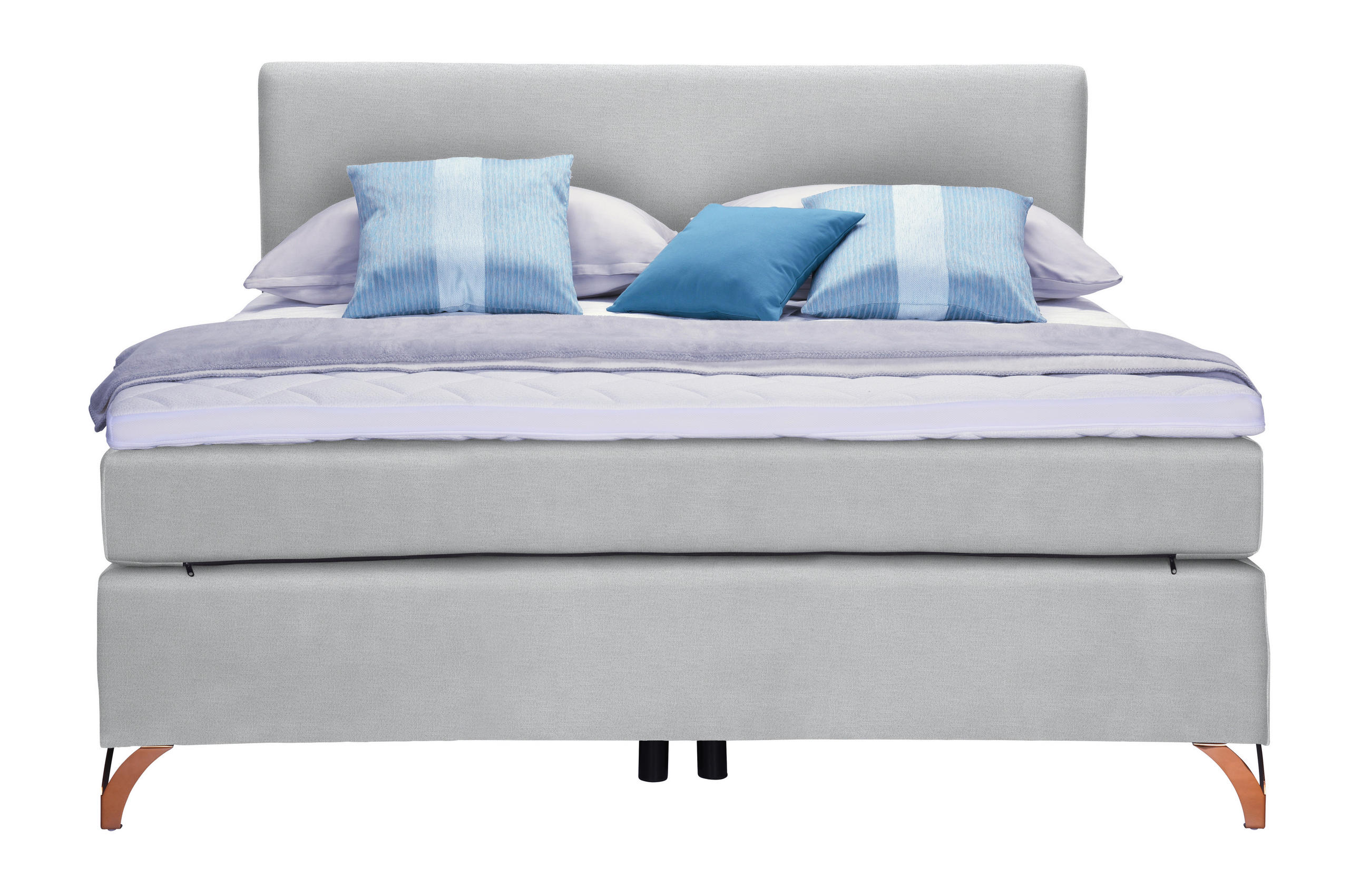 BOXSPRINGBETT 120/200 cm  in Hellgrau  - Hellgrau/Kupferfarben, KONVENTIONELL, Textil/Metall (120/200cm) - Esposa
