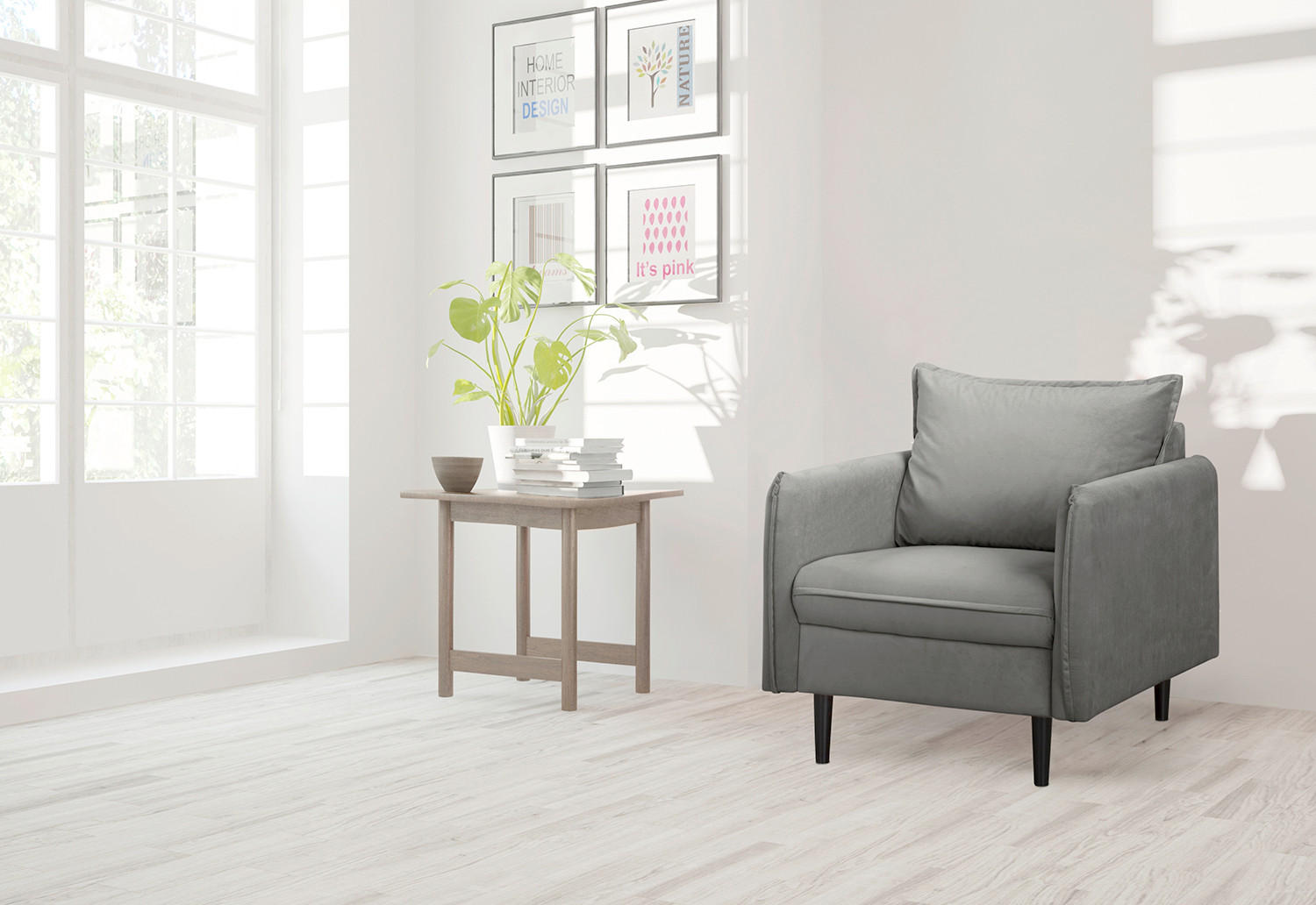 SESSEL in Samt Dunkelgrau  - Dunkelgrau/Schwarz, Design, Holz/Textil (74/86/100cm) - P & B