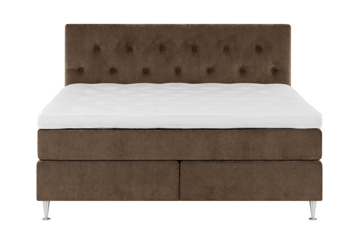 KONTINENTALSÄNG 180/200 cm  i brun  - aluminiumfärg/brun, Klassisk, metall/trä (180/200cm) - Novel