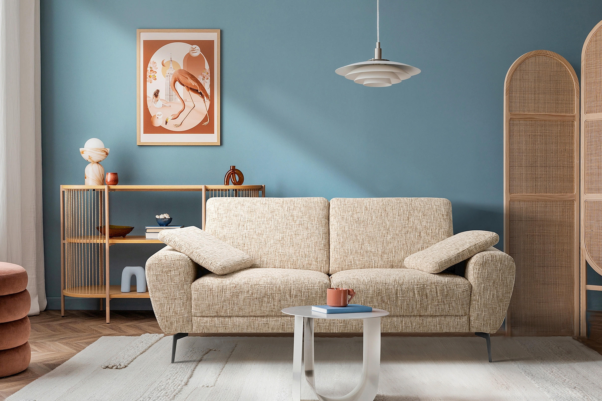 2-SITZER-SOFA Webstoff Beige  - Beige/Schwarz, Design, Textil/Metall (157/85/92cm) - Livetastic