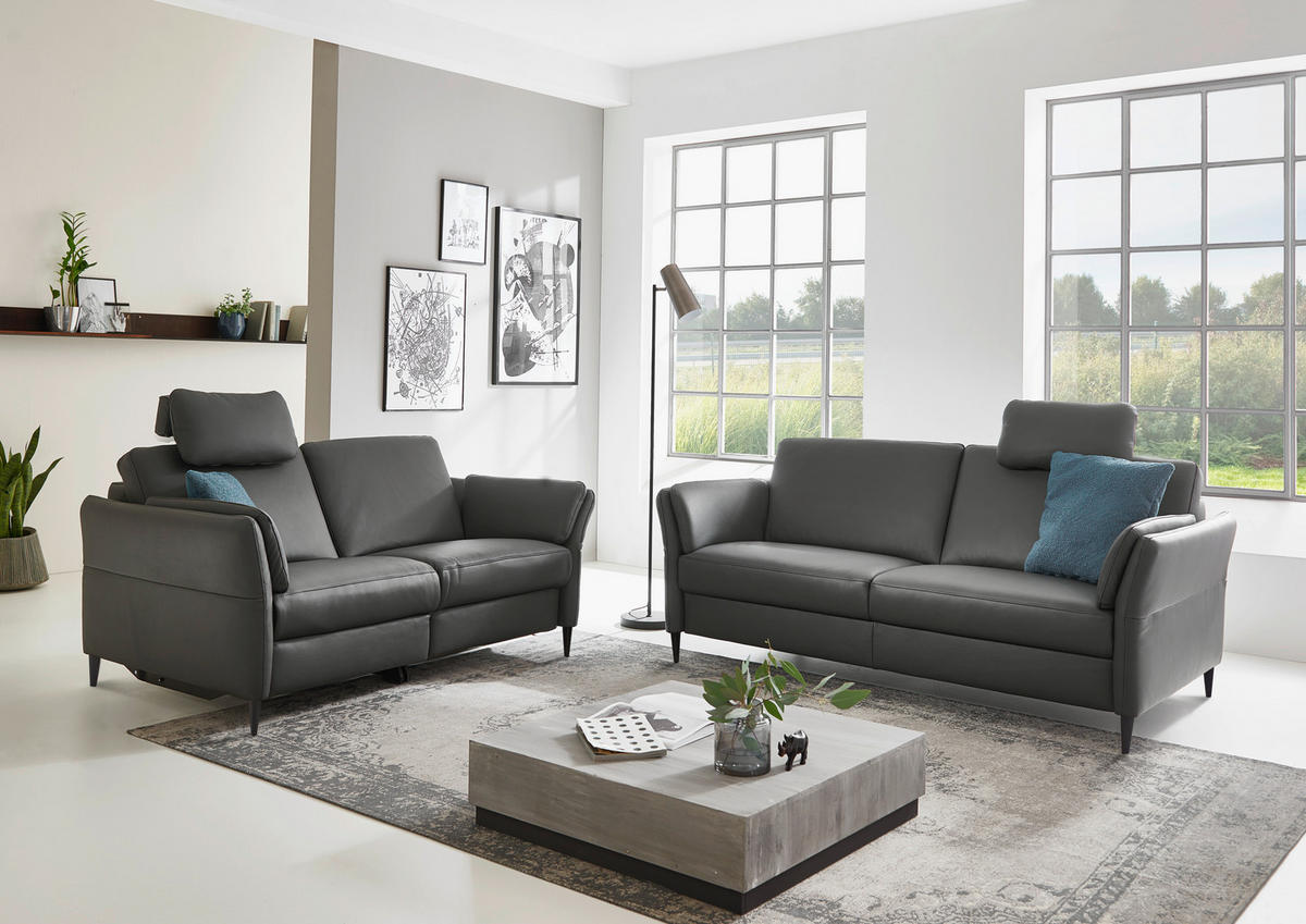 3-SITZER-SOFA Echtleder Anthrazit, Schwarz  - Anthrazit/Schwarz, Design, Leder/Metall (190/84/99cm) - Dieter Knoll