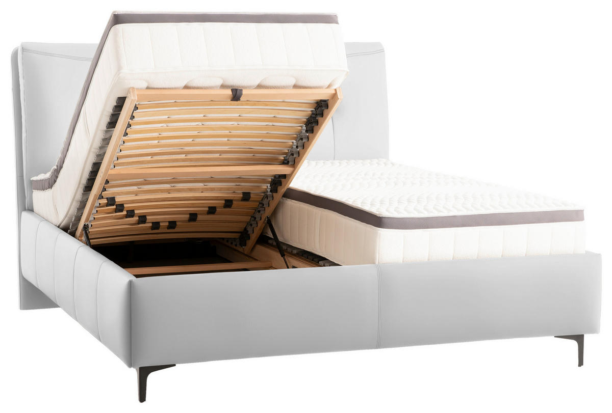 POLSTERBETT 160/200 cm  in Weiss  - Weiss/Schwarz, Konventionell, Leder/Holz (160/200cm) - Novel