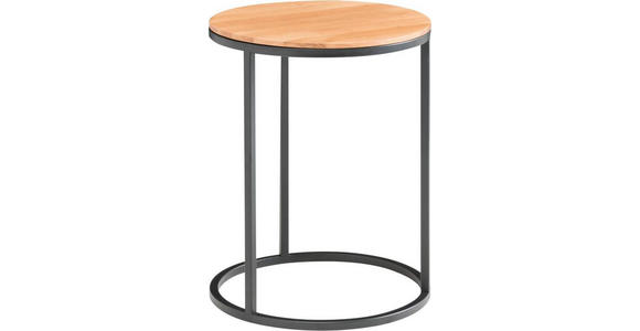 BEISTELLTISCH 39/39/54 cm Wildeiche massiv, vollmassiv, Hartholz rund - Schwarz, Design, Holz/Metall (39/39/54cm) - Johann Jakob