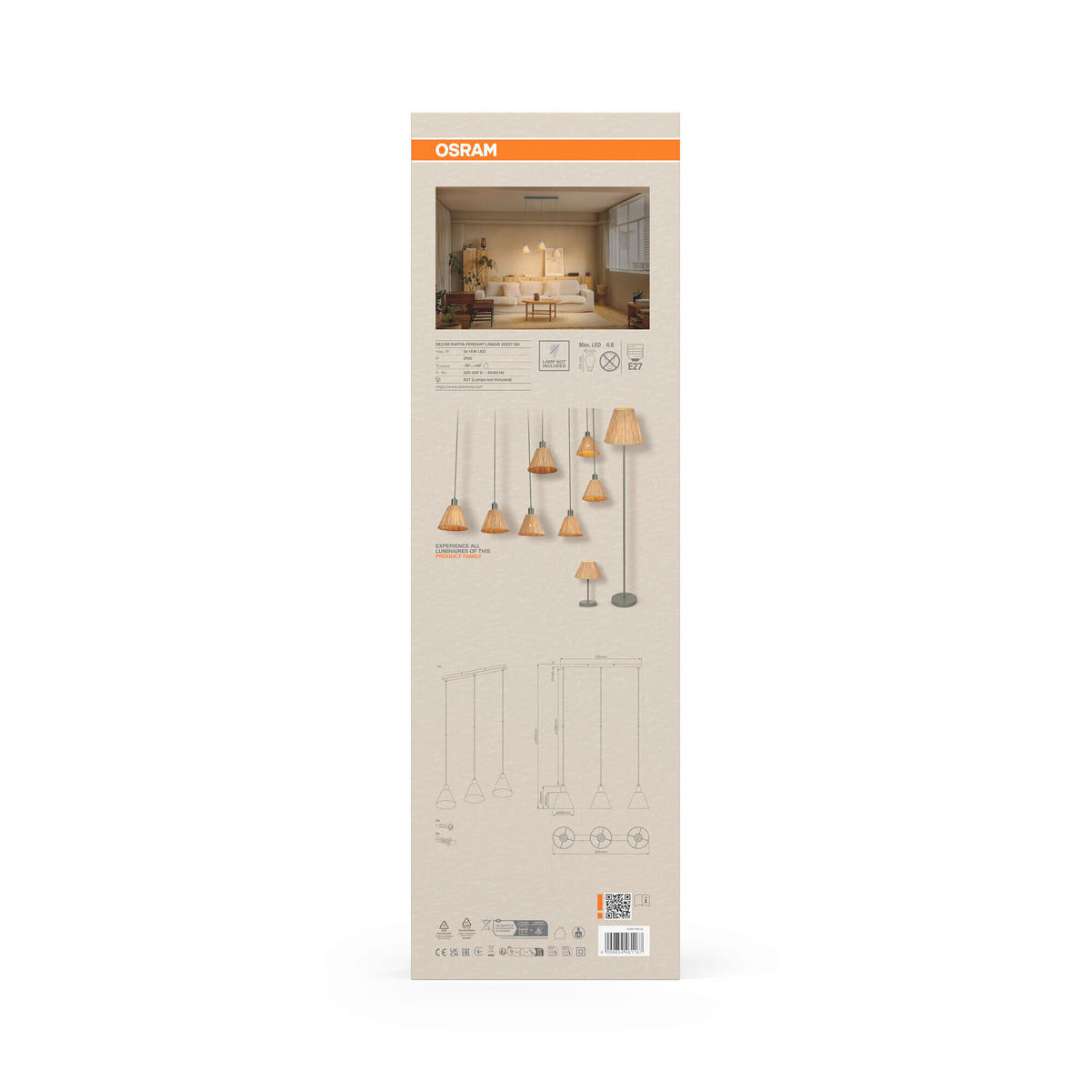HÄNGELEUCHTE 84.5/20/125 cm  - Natur, Naturmaterialien/Metall (84.5/20/125cm) - Osram