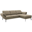 ECKSOFA  in Flachgewebe Hellbraun Armteilverstellung, Relaxfunktion, Drehsitzfunktion  255-365/175-224 cm  - Hellbraun/Schwarz, Design, Textil/Metall (255-365/175-224cm) - Dieter Knoll