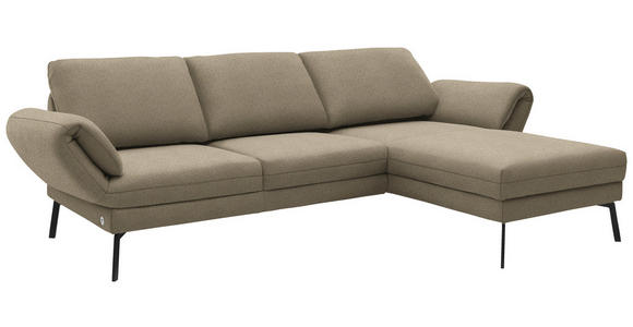 ECKSOFA  in Flachgewebe Hellbraun Armteilverstellung, Relaxfunktion, Drehsitzfunktion  255-365/175-224 cm  - Hellbraun/Schwarz, Design, Textil/Metall (255-365/175-224cm) - Dieter Knoll