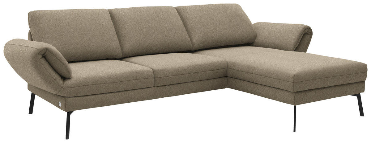 ECKSOFA  in Flachgewebe Hellbraun  255-365/175-224 cm  - Hellbraun/Schwarz, Design, Textil/Metall (255-365/175-224cm) - Dieter Knoll