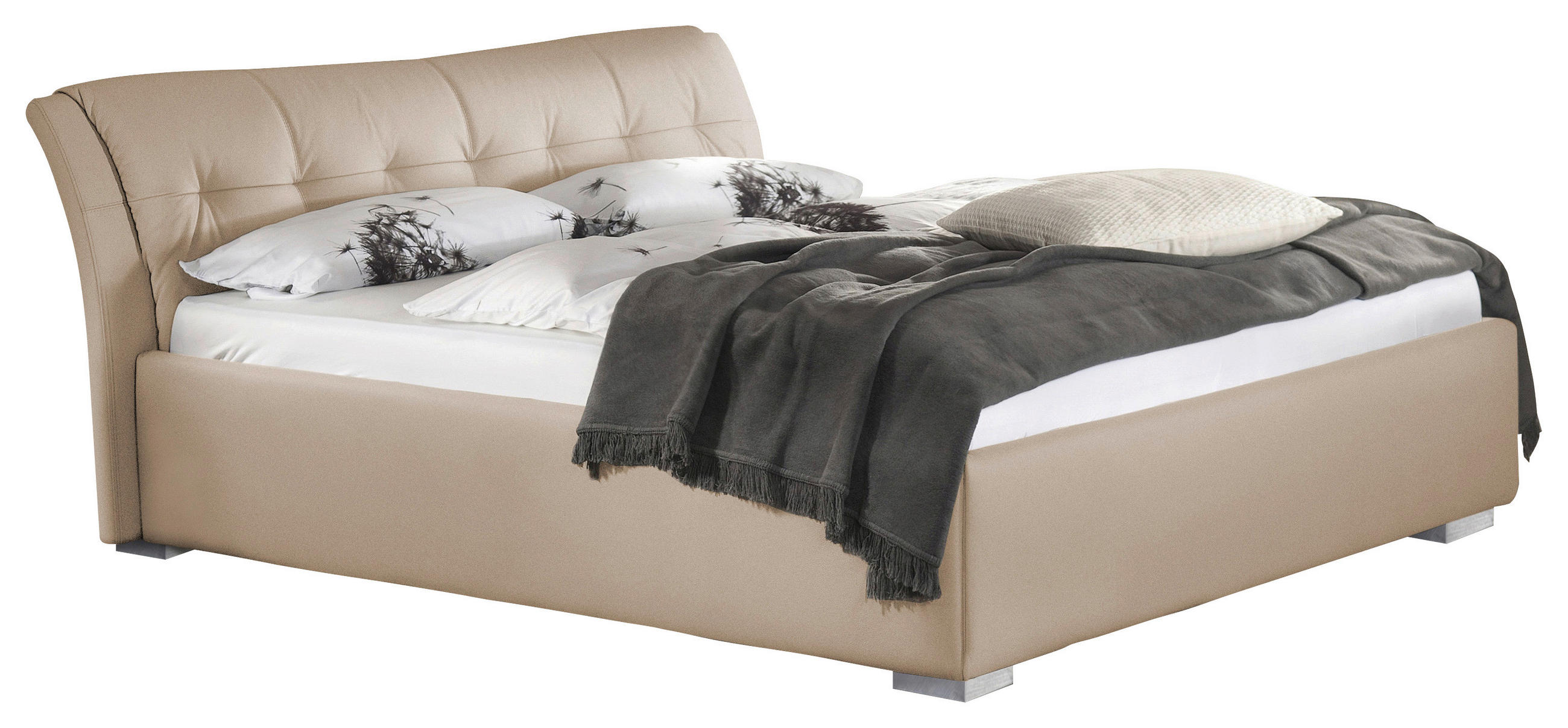 KÁRPITOZOTT ÁGY  bézs  - bézs/króm, Basics, műanyag/textil (210/98/229cm) - Andante