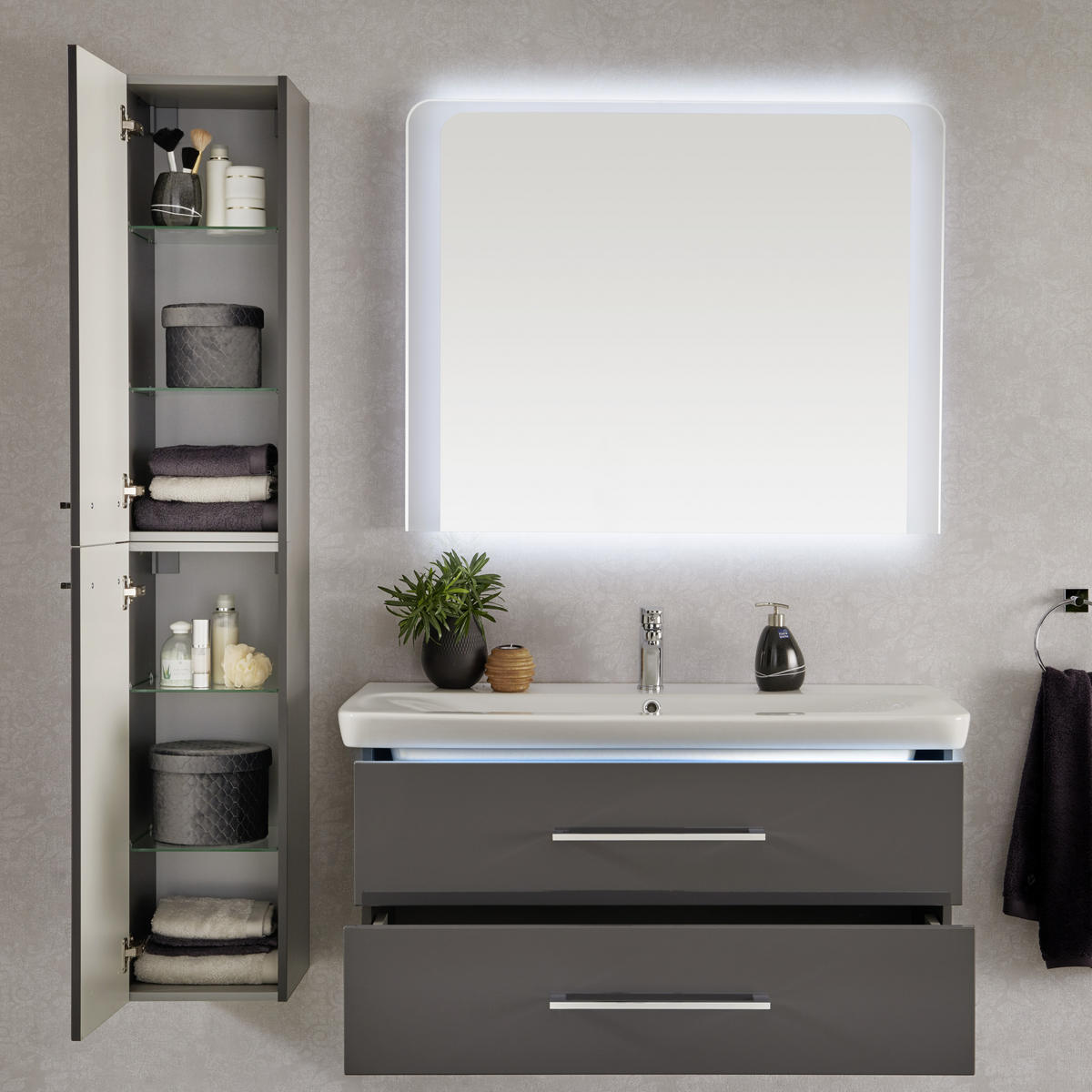 HOCHSCHRANK 30/159/32 cm  - Chromfarben/Anthrazit, MODERN, Glas/Holzwerkstoff (30/159/32cm) - Voleo