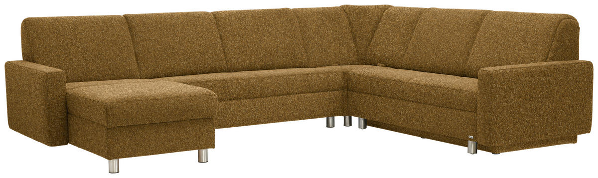 WOHNLANDSCHAFT  in Mikrovelours Senfgelb  - Senfgelb/Alufarben, KONVENTIONELL, Kunststoff/Textil (158/322/236cm) - Sedda