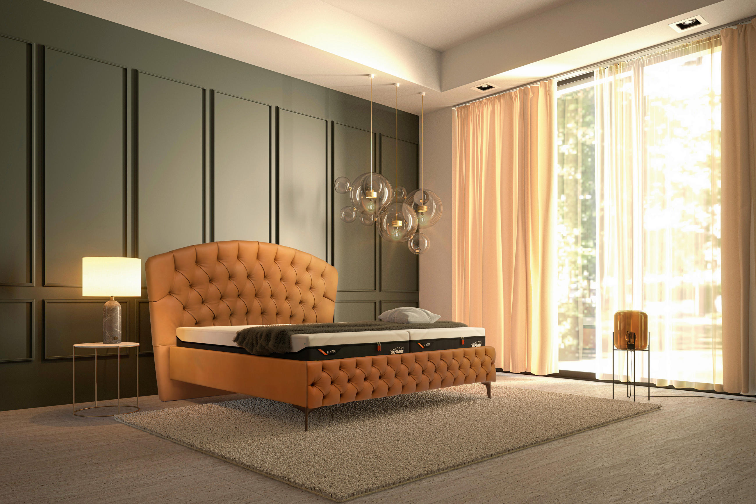POLSTERBETT - Hellbraun/Schwarz, Design, Leder/Metall (180/200cm) - Tempur