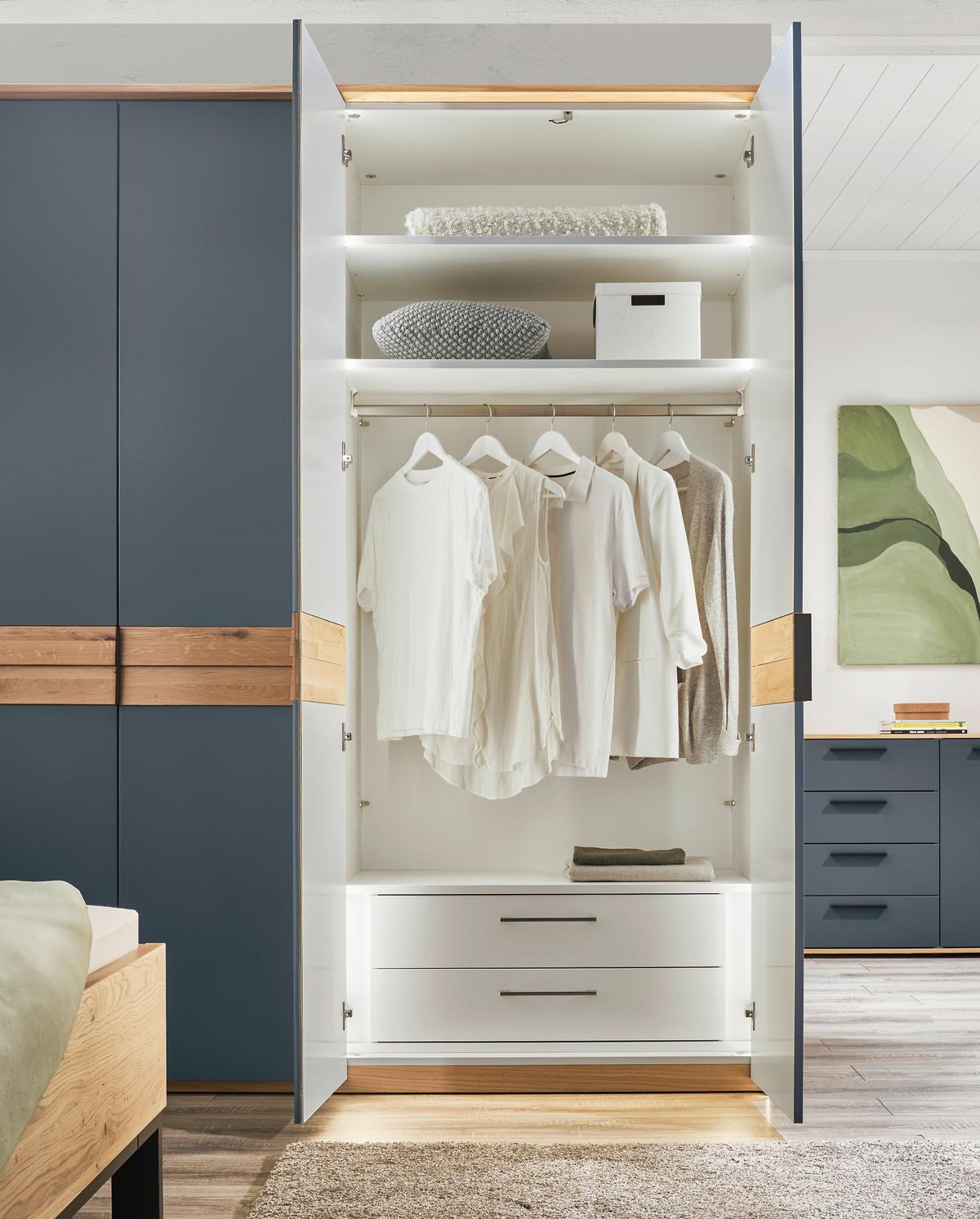 DREHTÜRENSCHRANK 299,2/229,4/59,5 cm,  in Blau, Eichefarben, 6-türig  - Blau/Eichefarben, Design, Holzwerkstoff/Metall (299,2/229,4/59,5cm) - Dieter Knoll