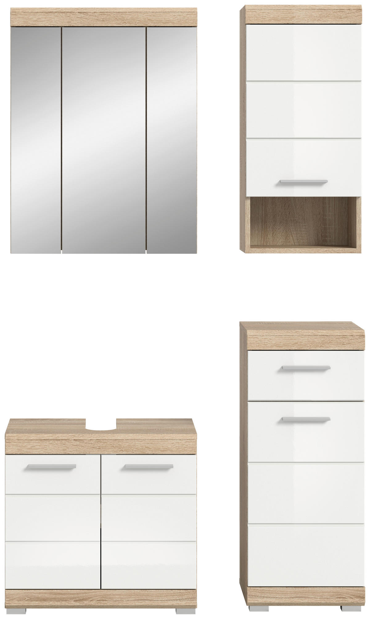 BADEZIMMER 4-teilig  in 97 cm  - Weiss Hochglanz/Silberfarben, Modern, Glas/Holzwerkstoff (97cm) - MID.YOU