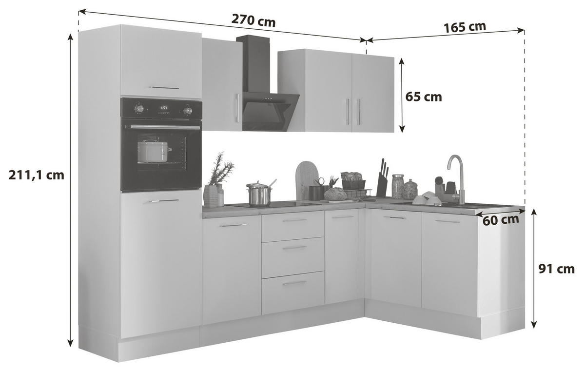 ECKKÜCHE 270/165 cm  in Weiß, Eiche Artisan  - Chromfarben/Weiß, Basics, Holzwerkstoff/Metall (270/165cm) - MID.YOU