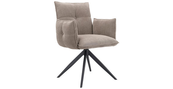 ARMLEHNSTUHL  Stoffauswahl, Sitzfläche 360° drehbar Cord  - Taupe/Schwarz, Design, Textil/Metall (63,5/85/63,5cm) - Novel