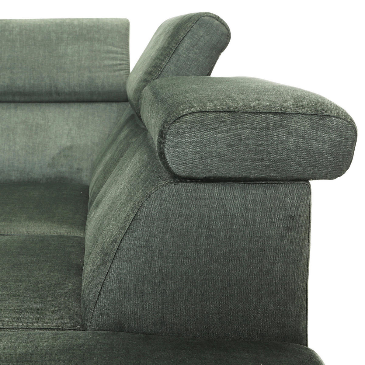 ECKSOFA Dunkelgrün Flachgewebe Rücken echt, Kopfteilverstellung, Sitzvorzug  - Dunkelgrün/Schwarz, MODERN, Textil/Metall (258/210cm) - Landscape